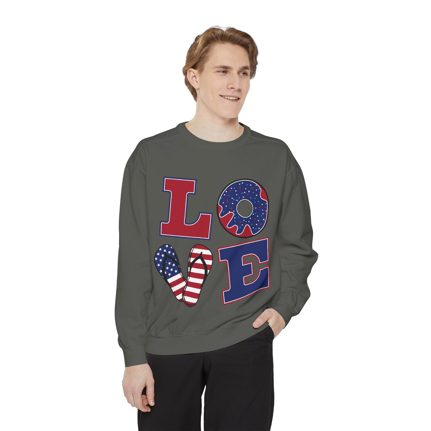 Love-Themed Unisex Garment-Dyed Sweatshirt - Perfect for Holidays and Everyday Comfort