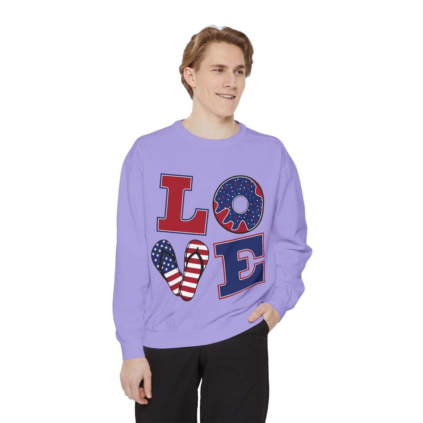 Love-Themed Unisex Garment-Dyed Sweatshirt - Perfect for Holidays and Everyday Comfort