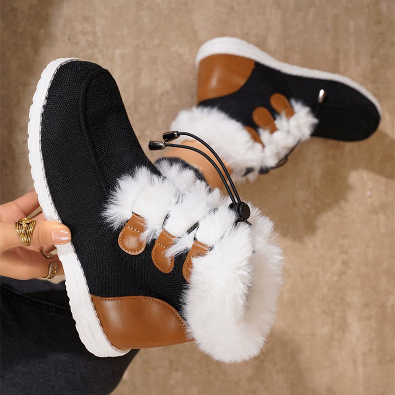 Fashion Round Toe Snow Boots Winter Warm Plush Flat Cotton Shoes Versatile Simple Short Boot For Women