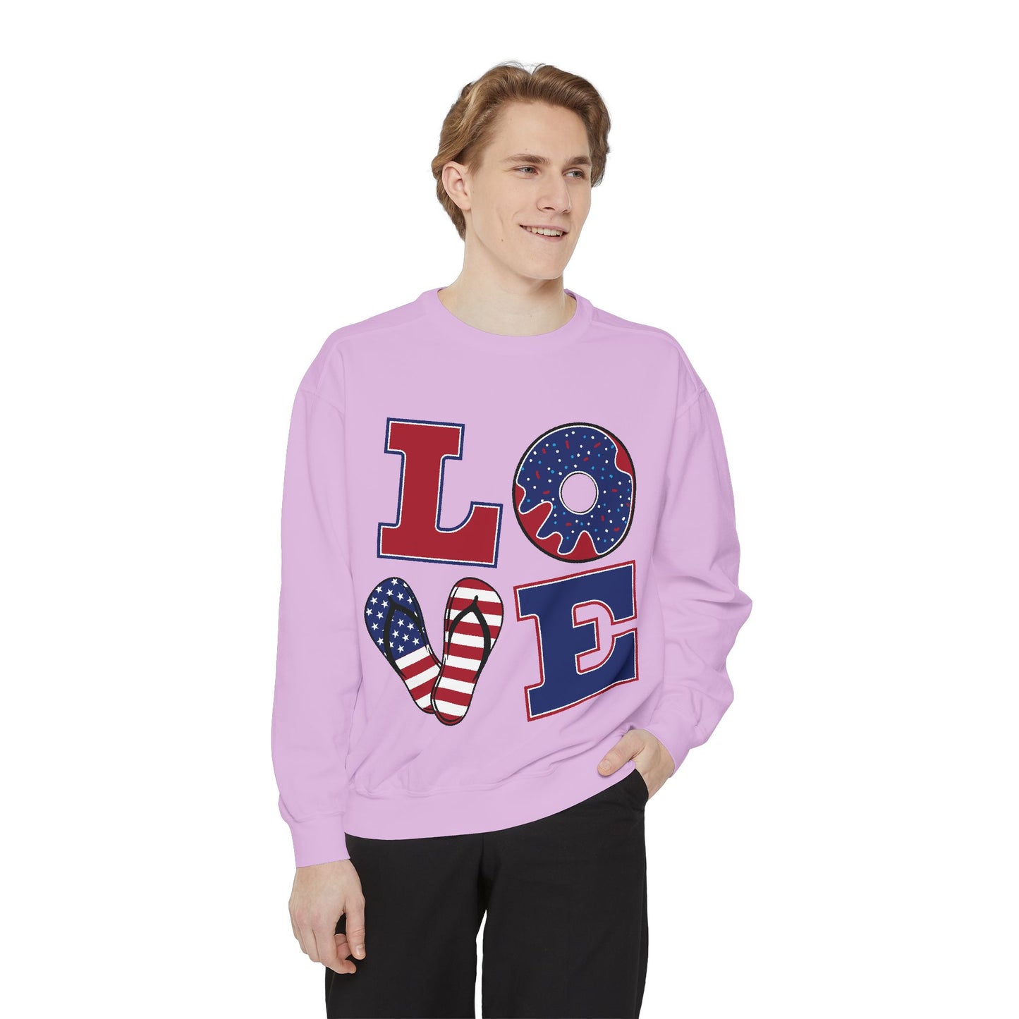 Love-Themed Unisex Garment-Dyed Sweatshirt - Perfect for Holidays and Everyday Comfort