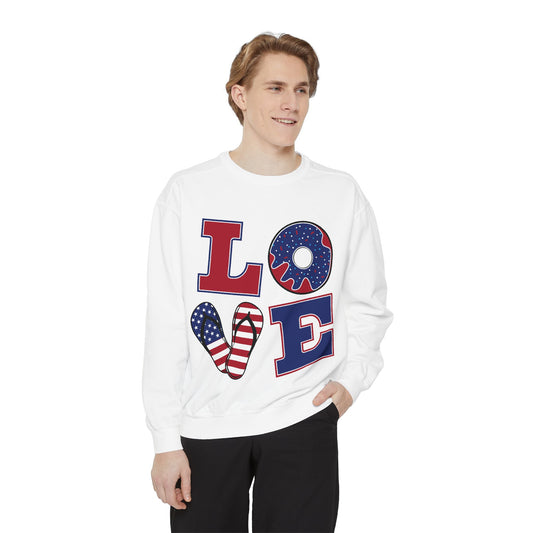 Love-Themed Unisex Garment-Dyed Sweatshirt - Perfect for Holidays and Everyday Comfort