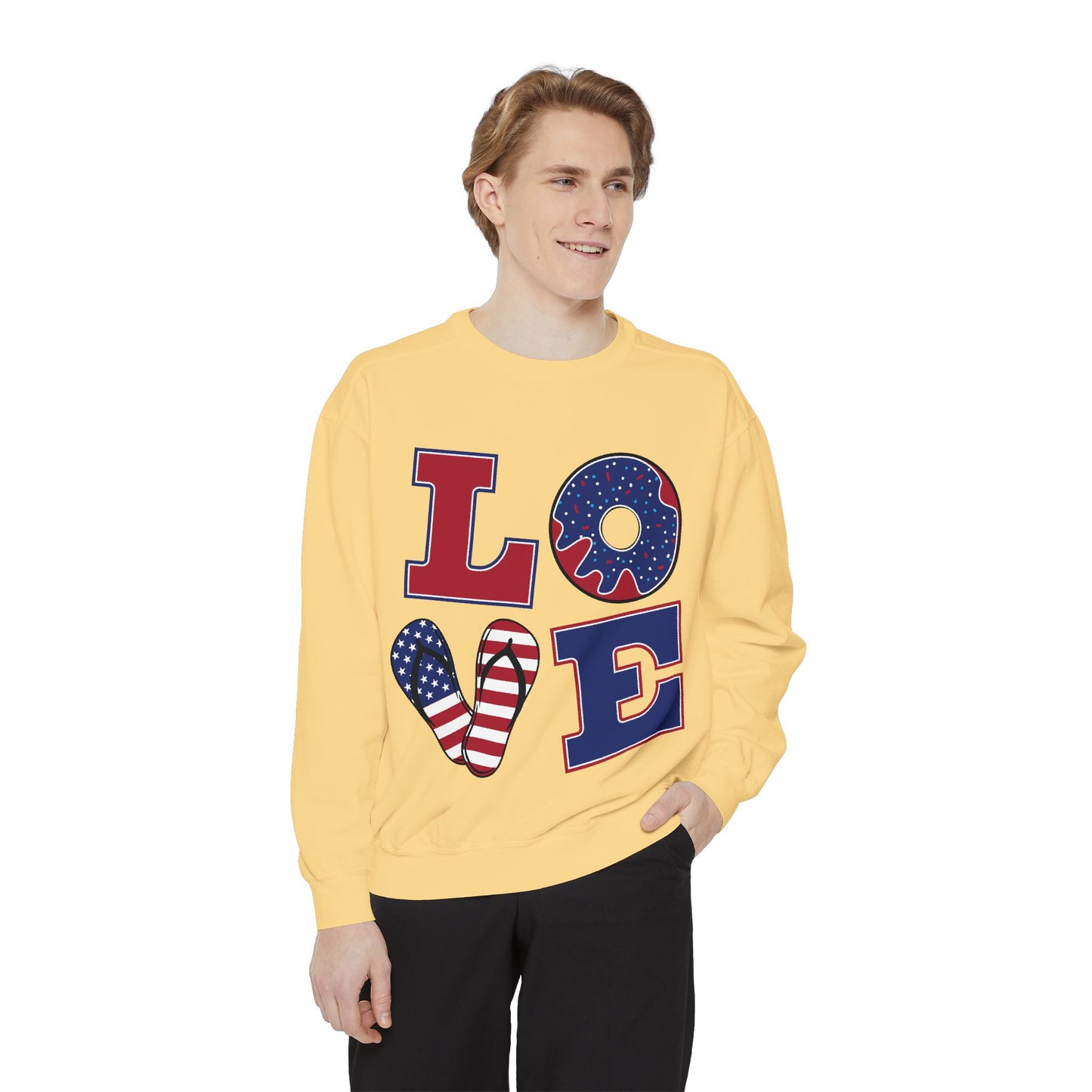 Love-Themed Unisex Garment-Dyed Sweatshirt - Perfect for Holidays and Everyday Comfort