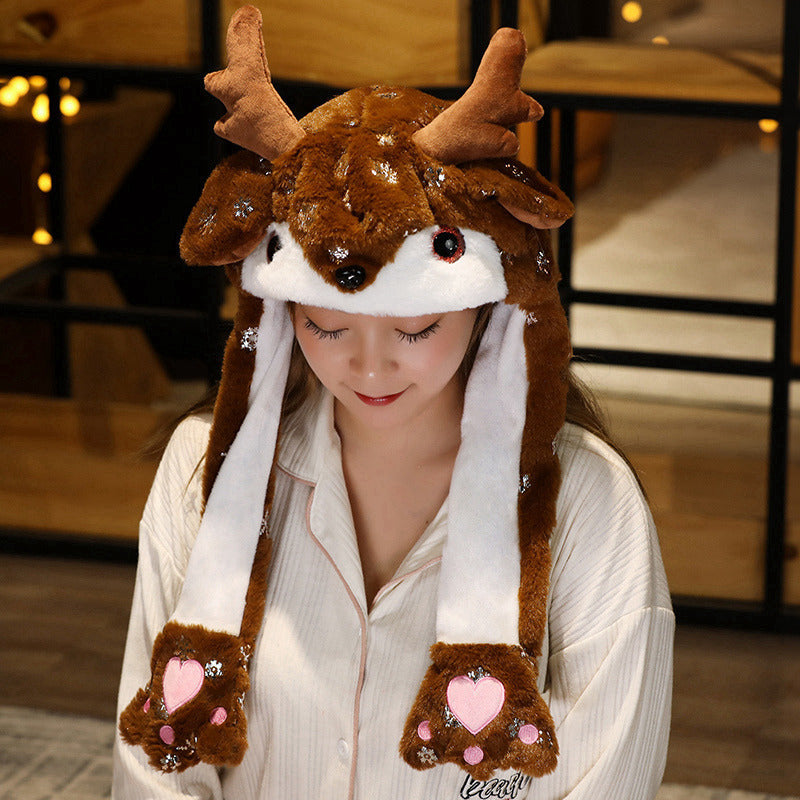 Novel Movable Christmas Hat Winter Cute Santa Claus Snowman Elk Hat